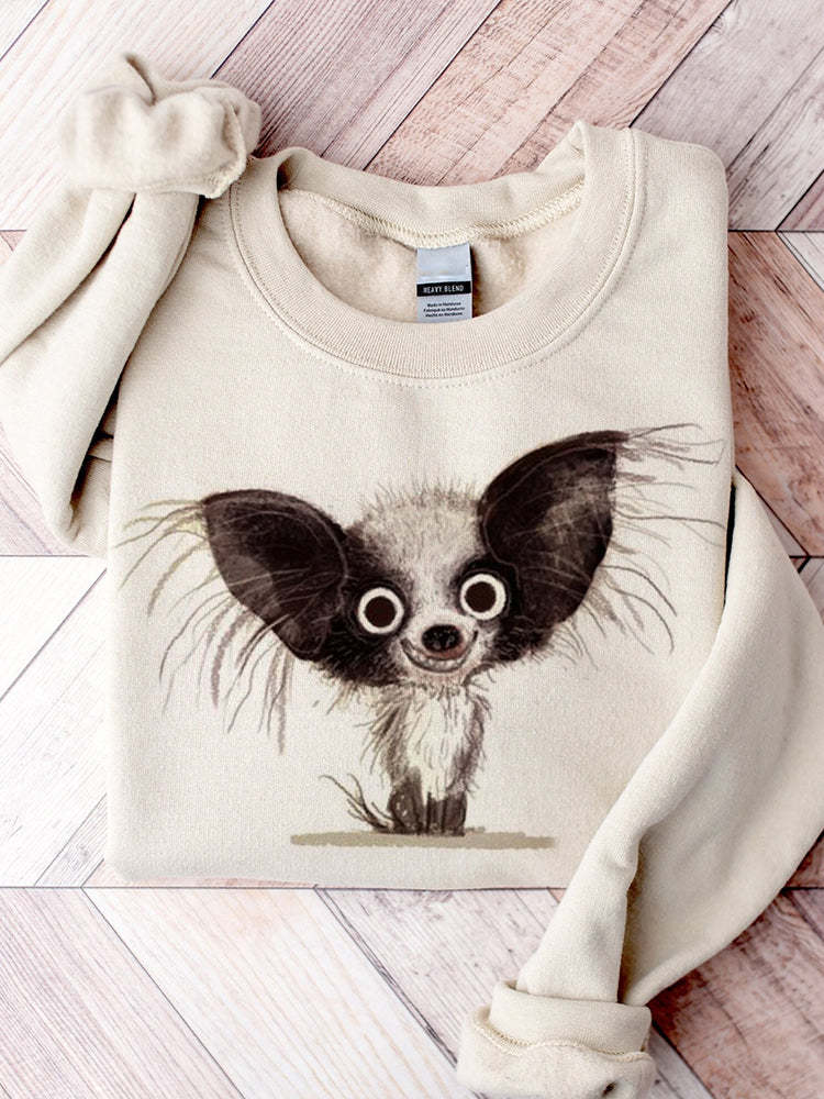 Lovely Papillon Dog Smiley Art Comfy Sweatshirt-carlalin