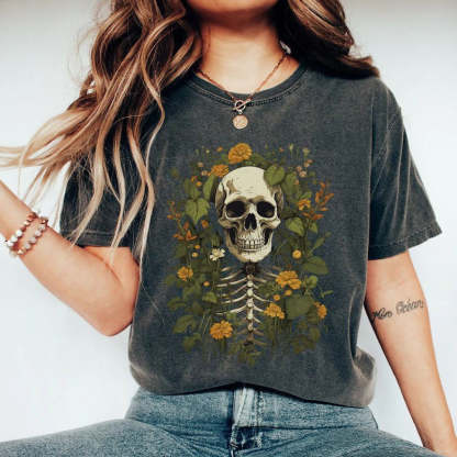 Summer Floral Skull Funny Plant Lovers T-shirt-carlalin