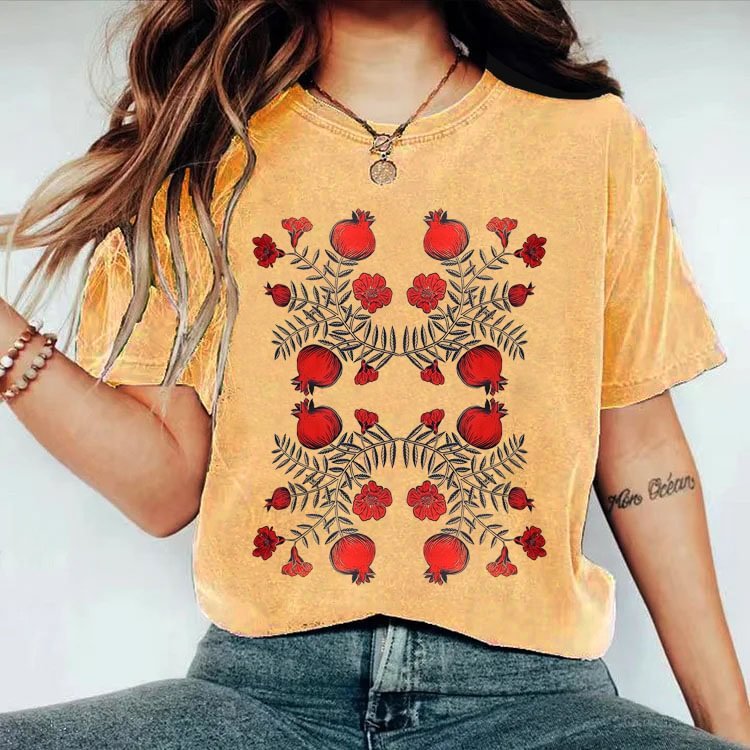 Vintage Pressed Flowers Pomegranate T-shirt-carlalin