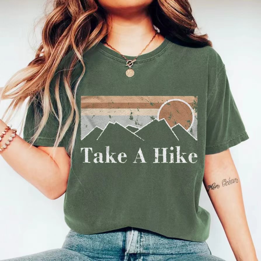 Take A Hike Print Short Sleeve T-shirt-carlalin