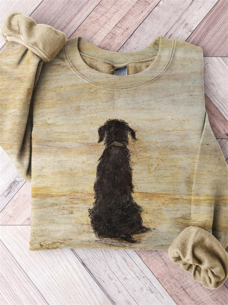 Loyal Waiting Dog Back View Painting Comfy Sweatshirt-carlalin