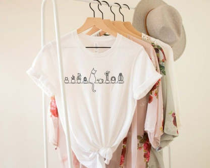 Cats and Plants Print T-shirt-carlalin