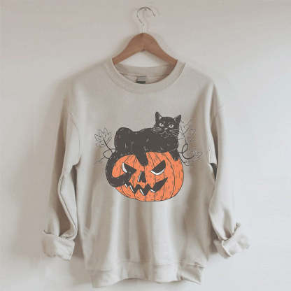 Black Cat on Pumpkin Sweatshirt-carlalin
