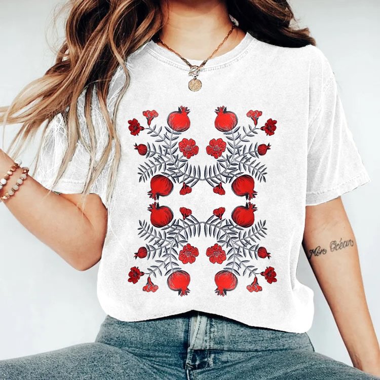 Vintage Pressed Flowers Pomegranate T-shirt-carlalin