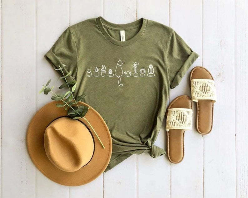 Cats and Plants Print T-shirt-carlalin