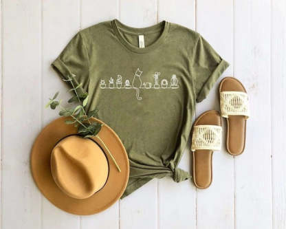 Cats and Plants Print T-shirt-carlalin