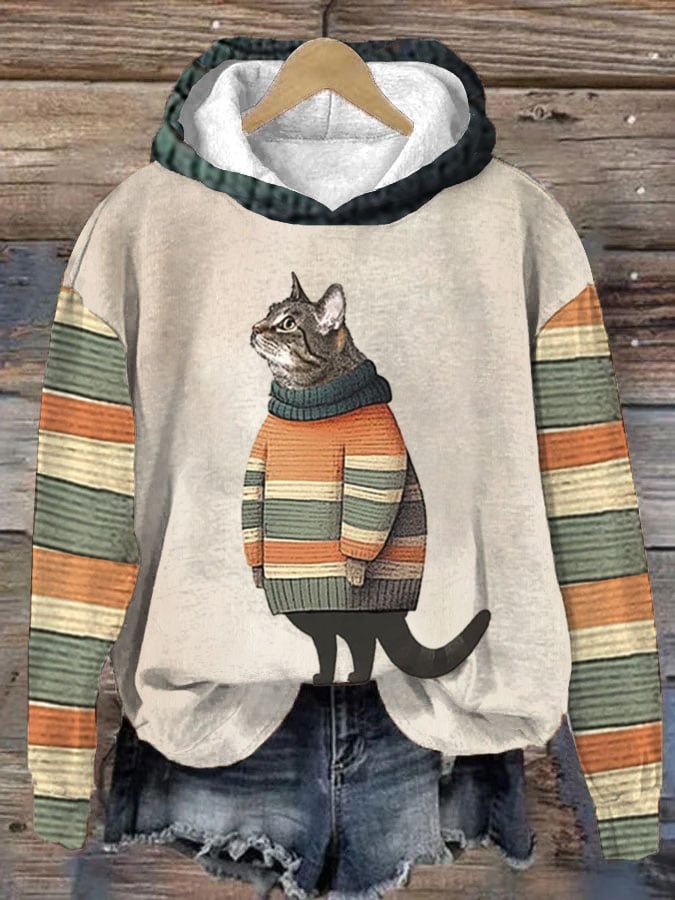 Women's  Winter Cat Printed Hoodie-carlalin