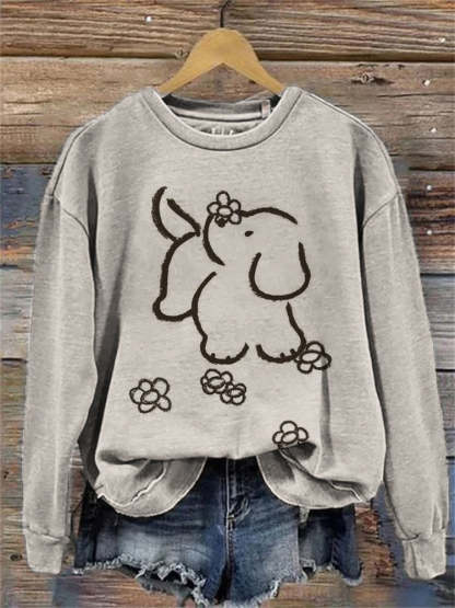 Lovely Dog with Flowers Line Art Comfy Sweatshirt-carlalin