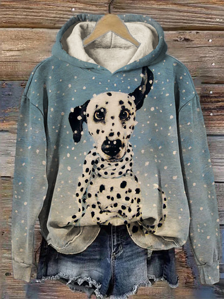 Dalmatian in the Snow Funny Art Cozy Hoodie-carlalin