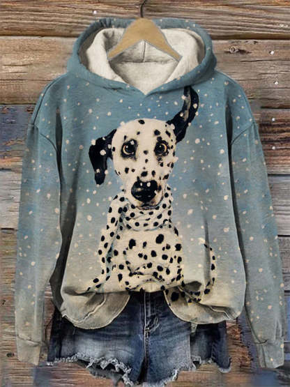 Dalmatian in the Snow Funny Art Cozy Hoodie-carlalin