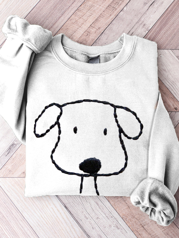 Funny Embroidery Dog Pattern Comfy Sweatshirt-carlalin