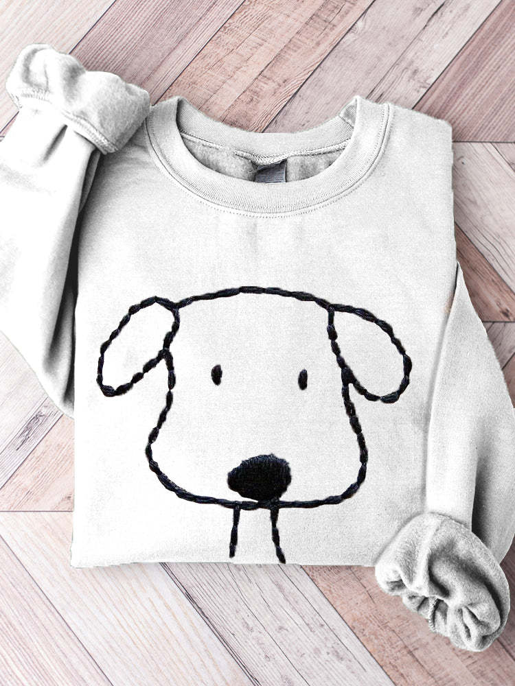 Funny Embroidery Dog Pattern Comfy Sweatshirt-carlalin