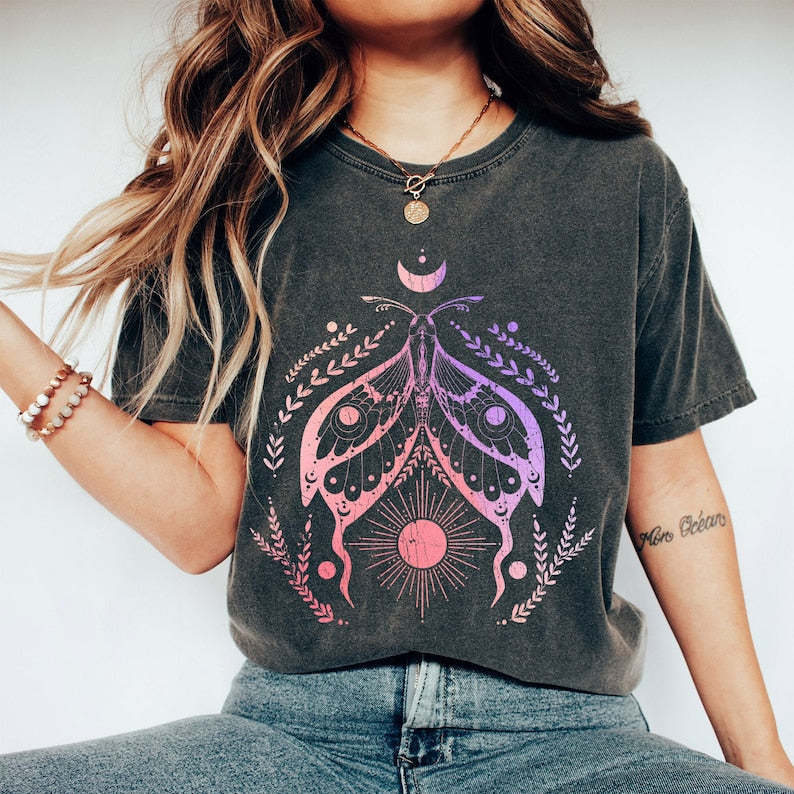 Celestial Moth Sun And Moon Abstract Vintage Tshirt-carlalin