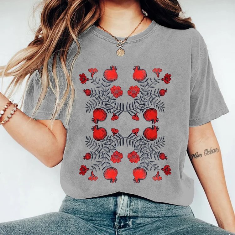 Vintage Pressed Flowers Pomegranate T-shirt-carlalin