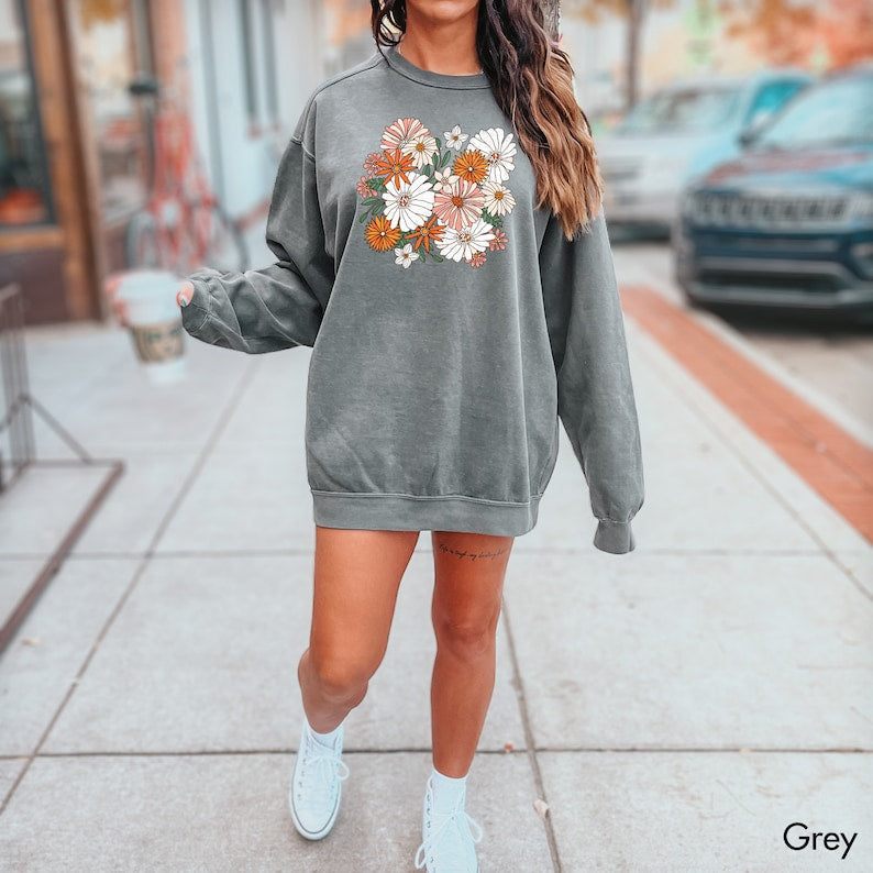 Boho Wildflowers Floral Nature Sweatshirt-carlalin