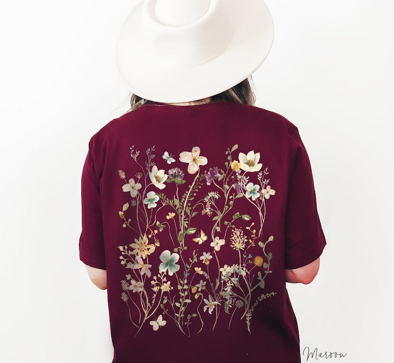 Pressed Flowers Back Print Tshirt Garden Lover Gift-carlalin