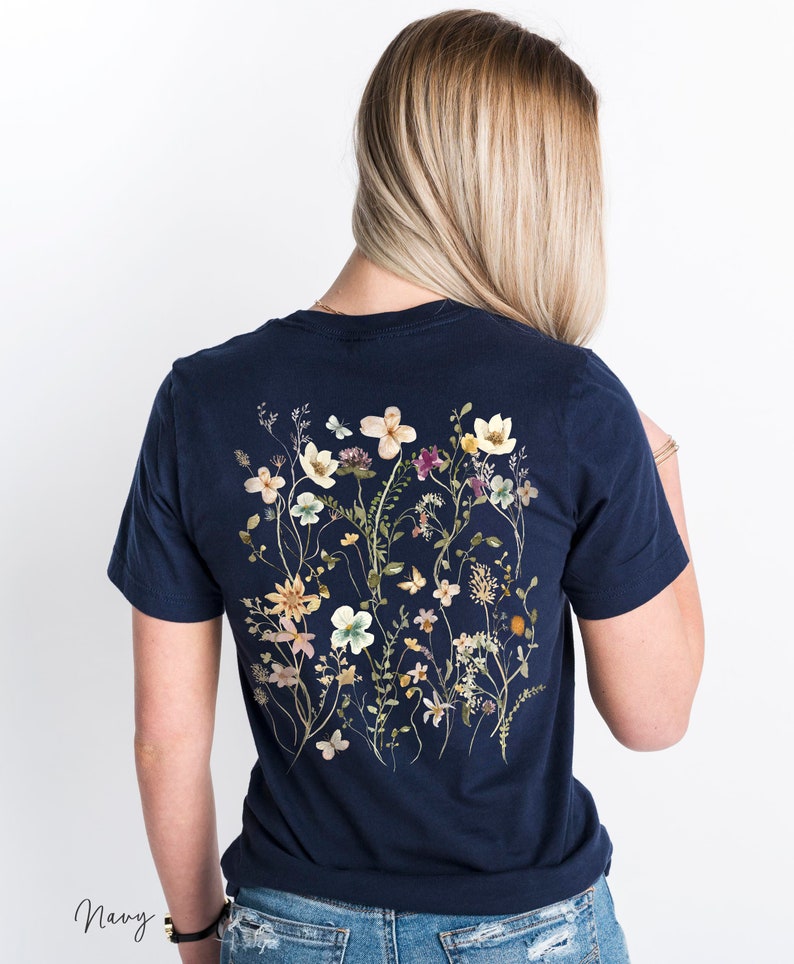 Pressed Flowers Back Print Tshirt Garden Lover Gift-carlalin