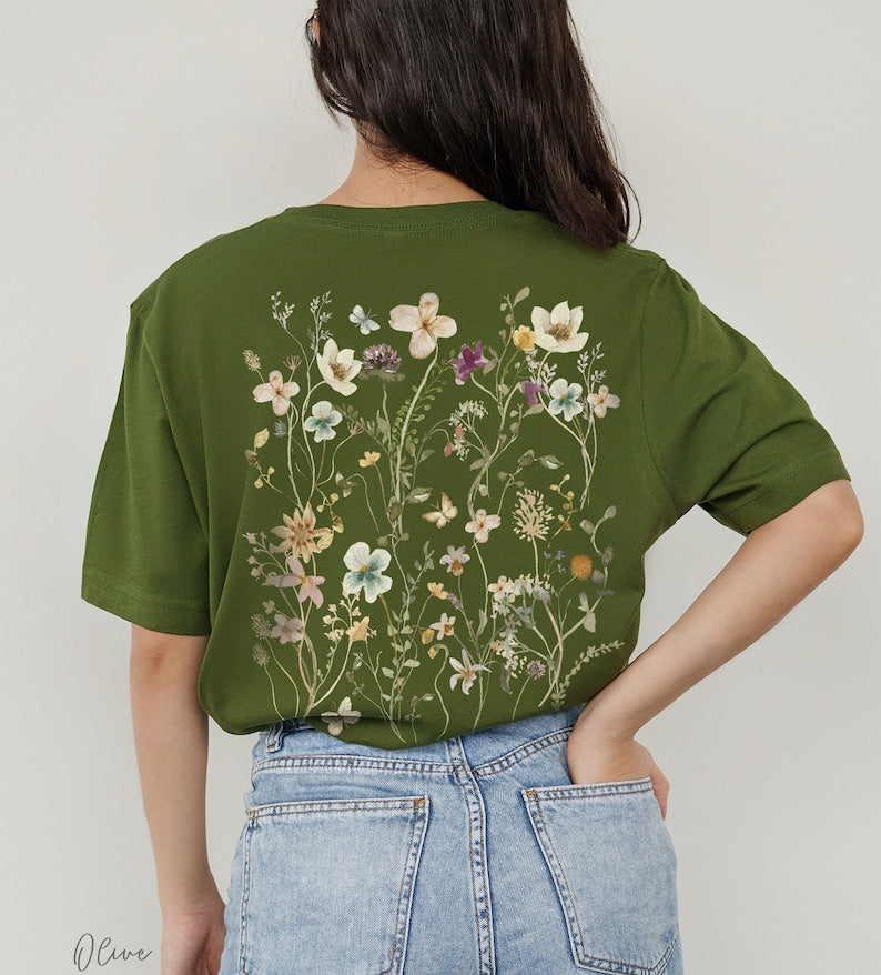 Pressed Flowers Back Print Tshirt Garden Lover Gift-carlalin