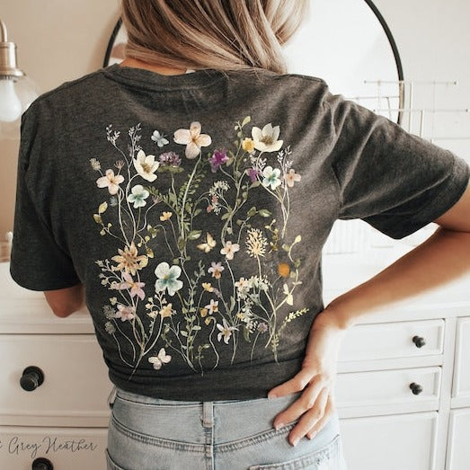 Pressed Flowers Back Print Tshirt Garden Lover Gift-carlalin