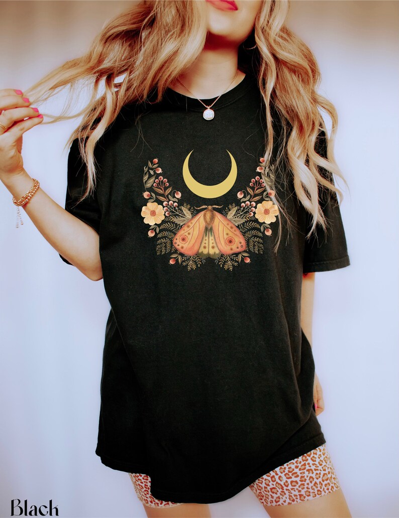 Moon Moth Flower T Shirts Graphic T Shirt-carlalin