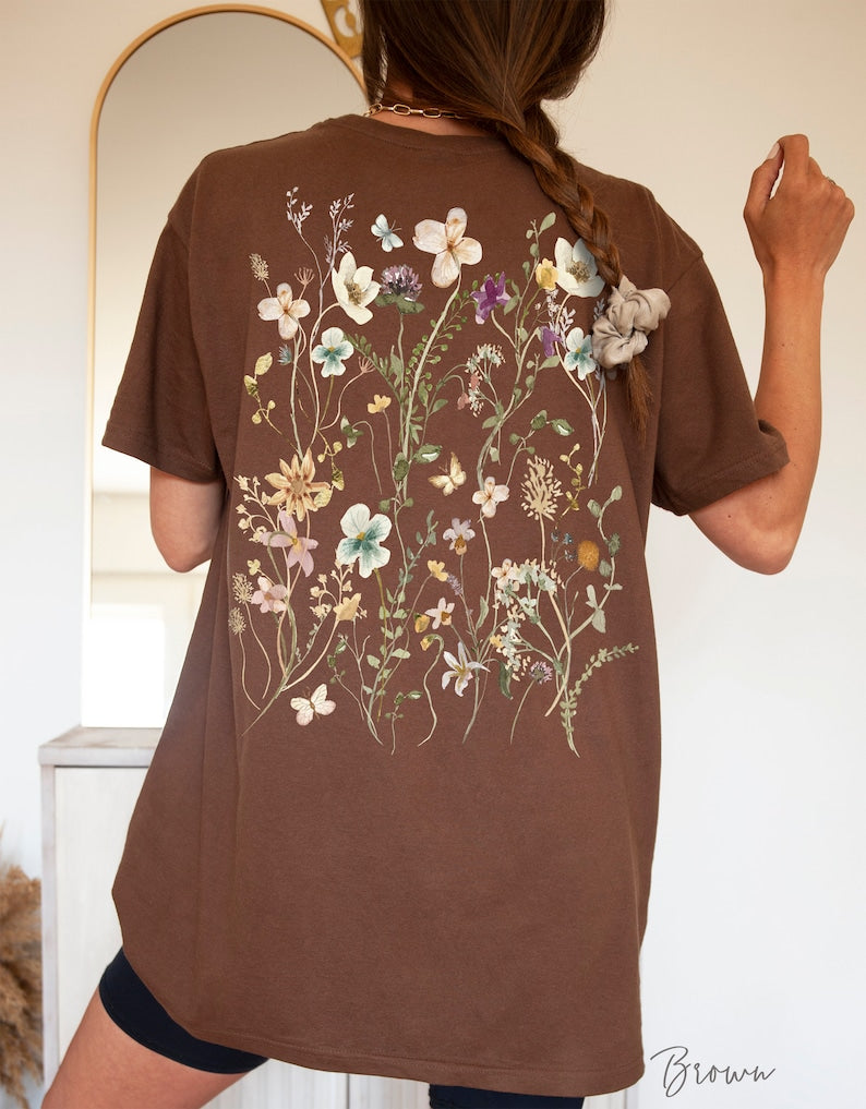 Pressed Flowers Back Print Tshirt Garden Lover Gift-carlalin
