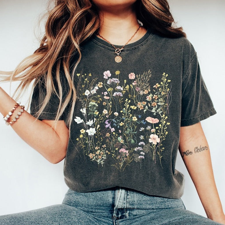 Boho Floral Vintage Wildflower Shirt Comfort Colors Tee-carlalin