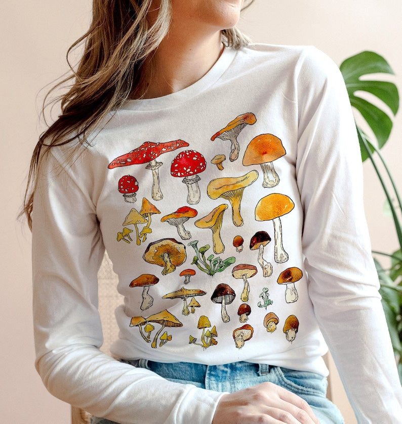 Forest Fungi Long Sleeve Shirt Mushrooms Tshirt-carlalin