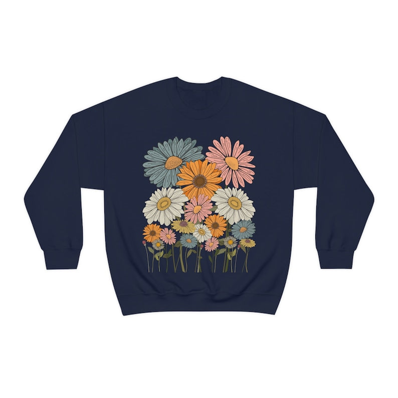 Retro Daisies Flower Sweatshirt-carlalin