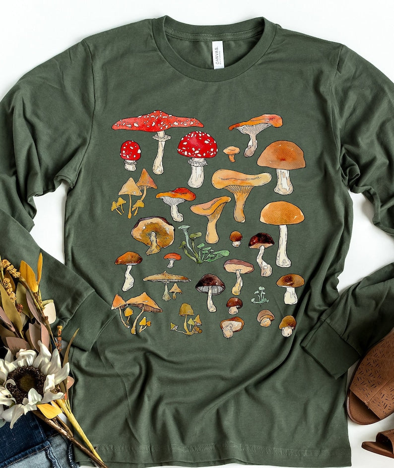 Forest Fungi Long Sleeve Shirt Mushrooms Tshirt-carlalin