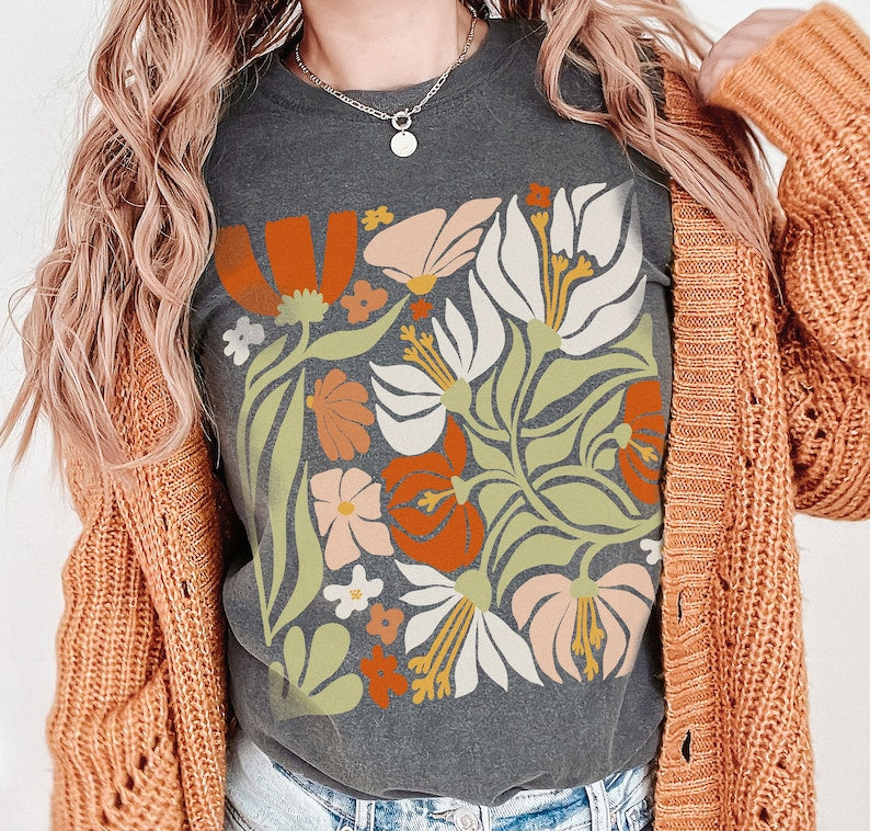 Boho Wildflowers Shirt Vintage Floral Tee-carlalin