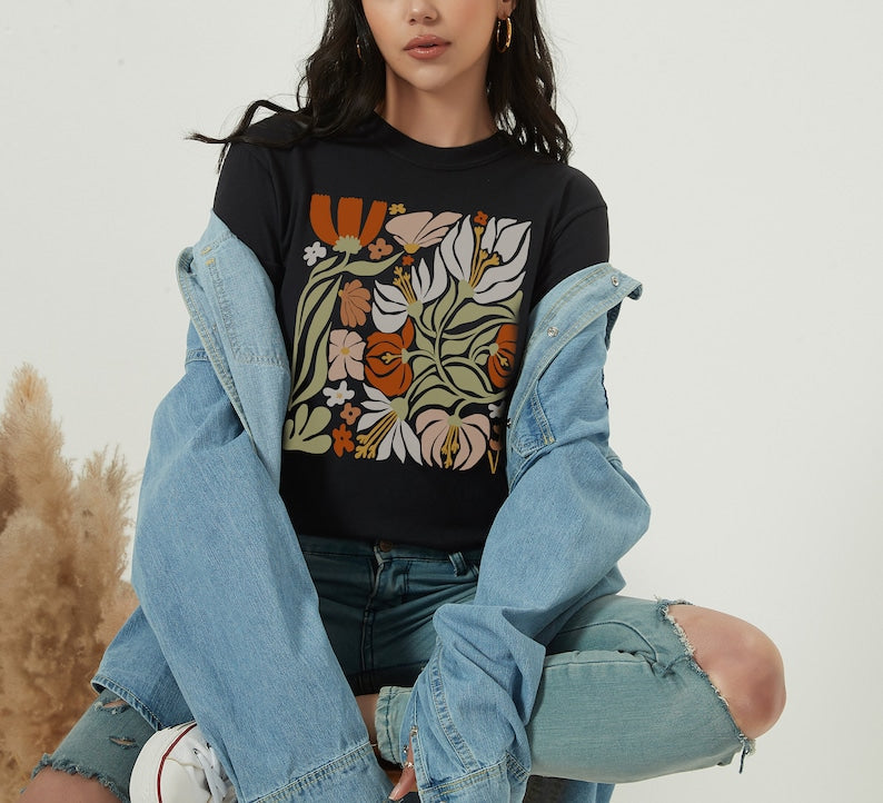 Boho Wildflowers Shirt Vintage Floral Tee-carlalin
