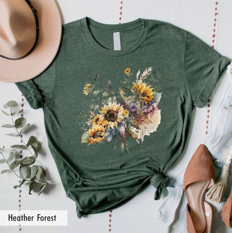 Sunflower Shirt Floral Tee Shirt-carlalin