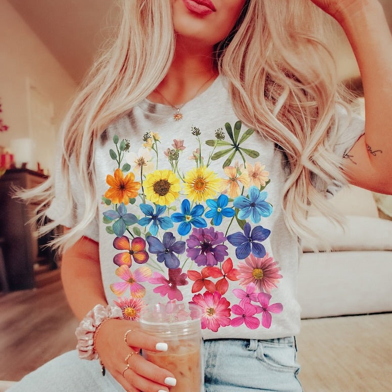 Pressed Flowers Tshirt Boho Wildflowers-carlalin
