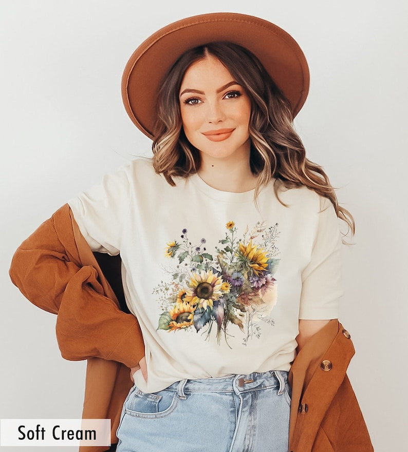 Sunflower Shirt Floral Tee Shirt-carlalin