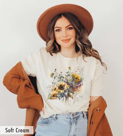 Sunflower Shirt Floral Tee Shirt-carlalin