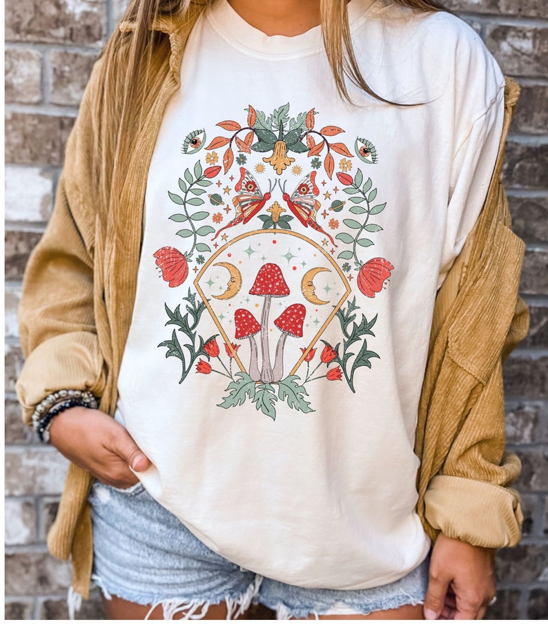 Celestial Shirt Moon Moth Mushrooms Shirt-carlalin