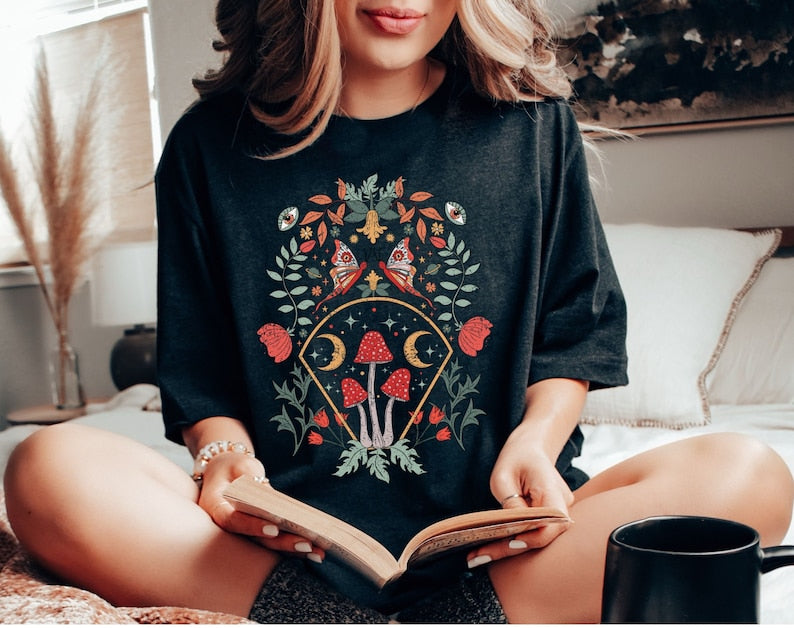Celestial Shirt Moon Moth Mushrooms Shirt-carlalin