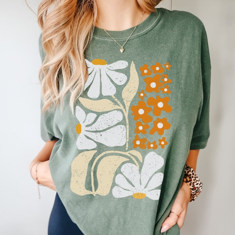 Flowers Tshirt Boho Floral T Shirt-carlalin