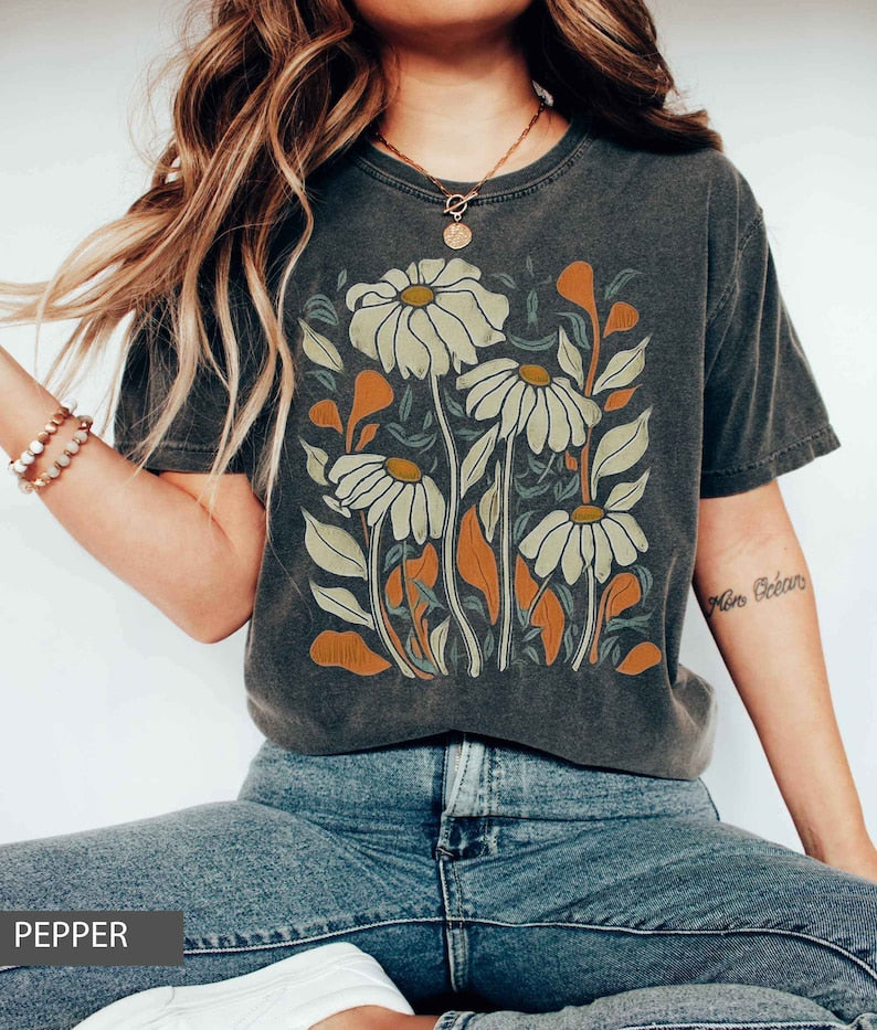 WildFlower Daisy Tshirt Retro Flower Shirt-carlalin