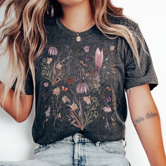 Retro Pressed Flowers Shirt GIft For Her-carlalin