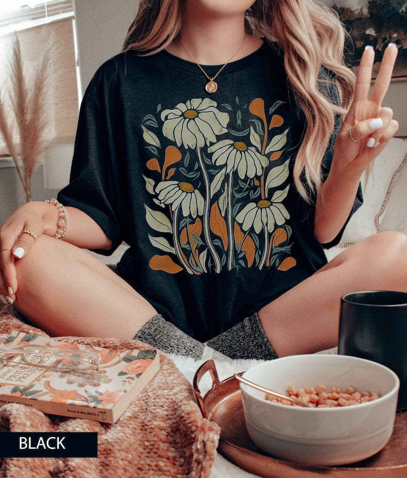WildFlower Daisy Tshirt Retro Flower Shirt-carlalin
