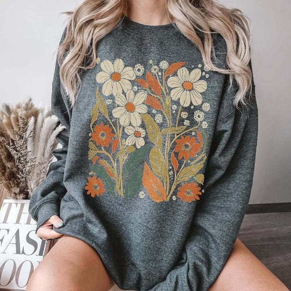Boho Flowers Vintage Look Sweatshirt-carlalin