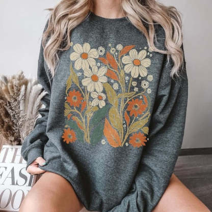 Boho Flowers Vintage Look Sweatshirt-carlalin
