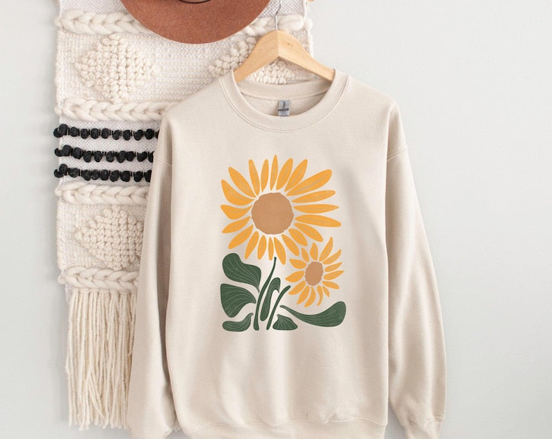 Sunflower Sweatshirt Boho Wildflower Sweatshirt-carlalin
