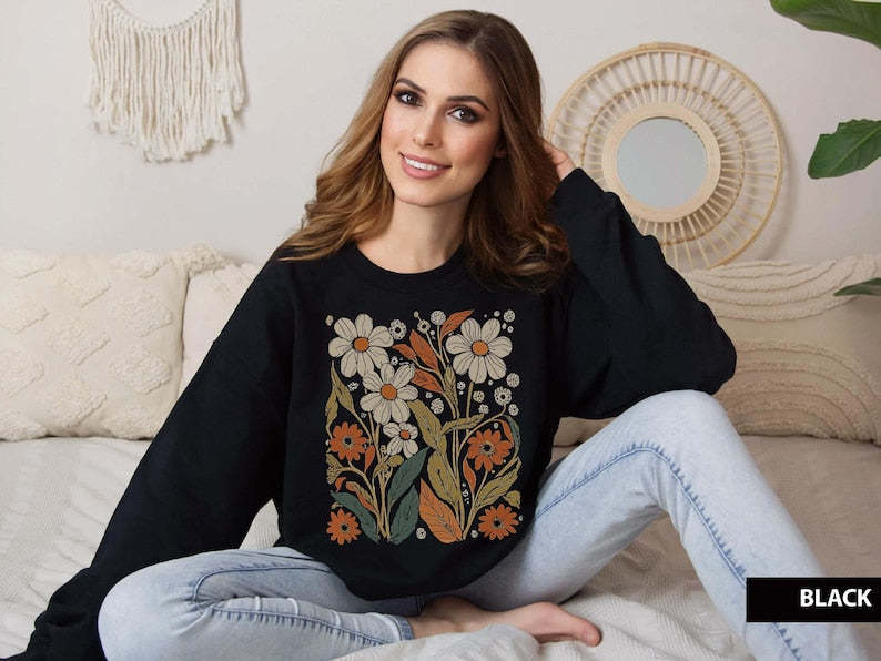 Boho Flowers Vintage Look Sweatshirt-carlalin