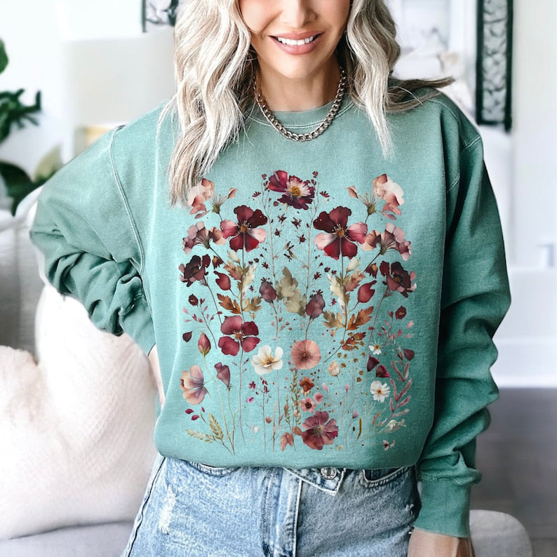 Vintage Wildflower Sweatshirt Boho Floral Sweater-carlalin