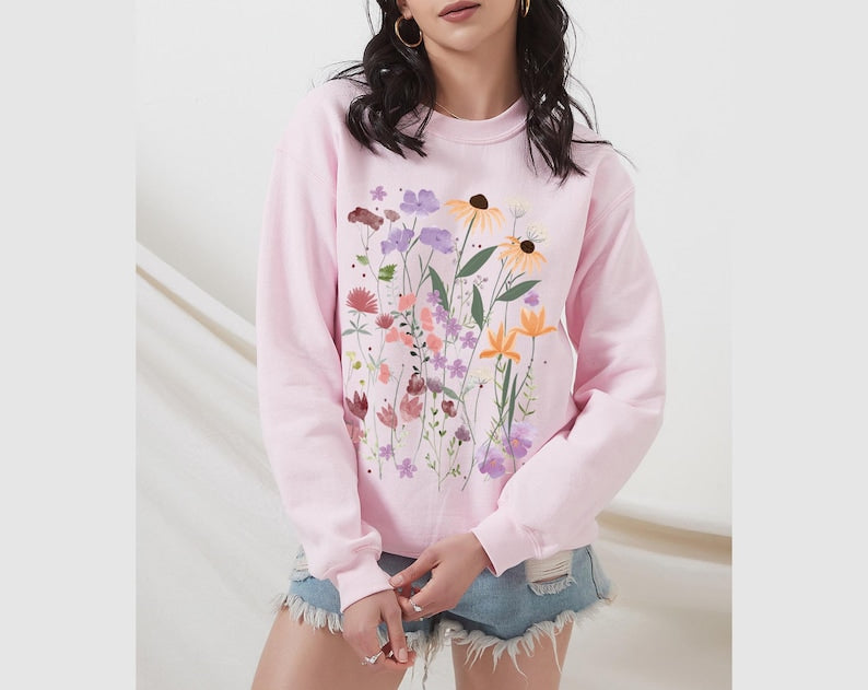 Wild Flowers Sweatshirt Unisex Wildflower Sweater-carlalin