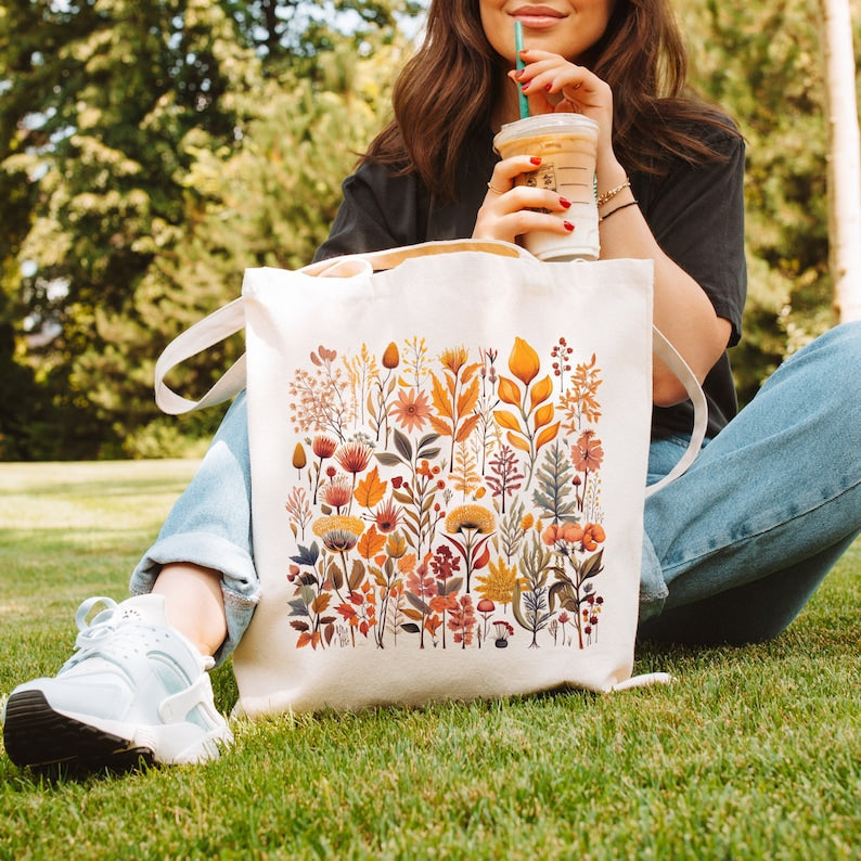 Cottagecore Boho Wildflower Tote Bag-carlalin