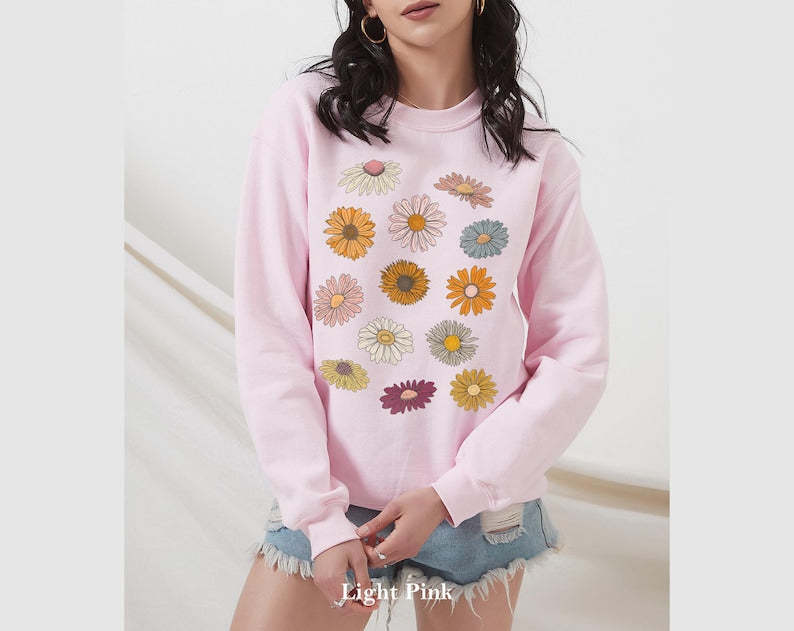 Boho Flower Sweatshirt Unisex Wildflower Sweater-carlalin