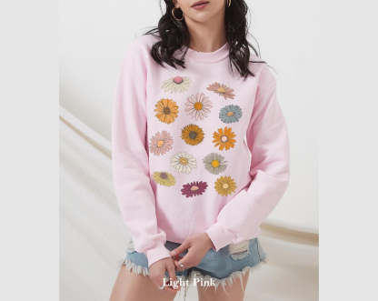 Boho Flower Sweatshirt Unisex Wildflower Sweater-carlalin
